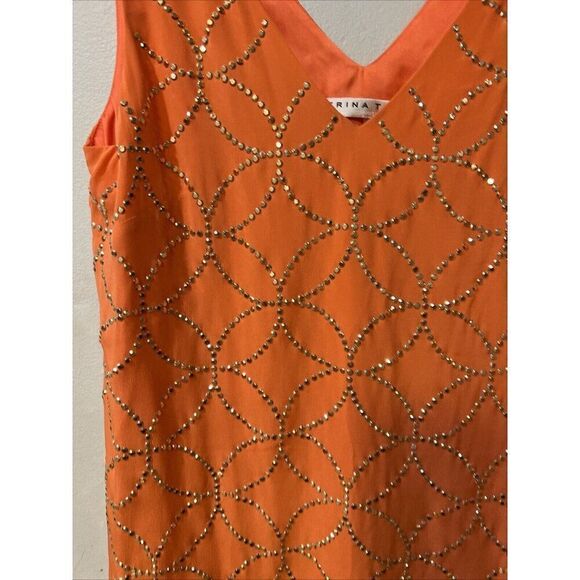 Trina Turk Sally Silk Embellished Mini Dress Size 8 Orange Gold Cocktail - Picture 10 of 12